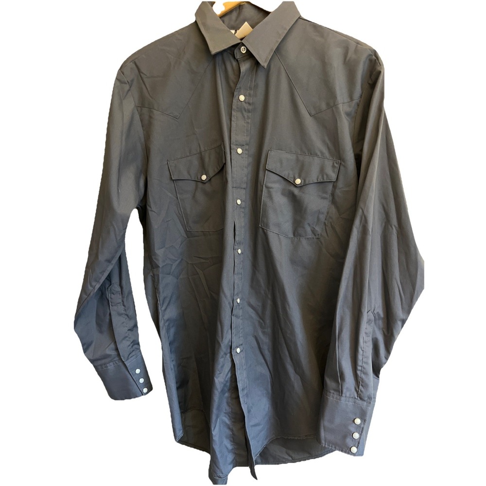 VTG Western Frontier Shirt Mens Large Charcoal Grey Long Sleeve Pearl Snap USA